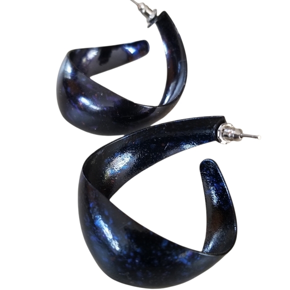 Vintage 1960s Pop Art Black Splatter Enamel Hoop Style Earrings - Picture 7 of 16